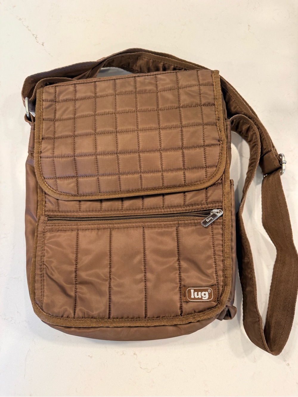 Lug Brown Quilted Crossbody Bag